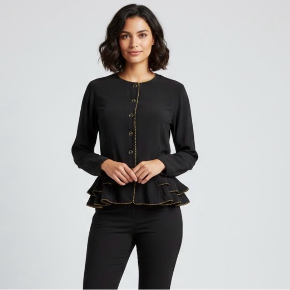 Vintage Silk Peplum with Gold Trim Top​